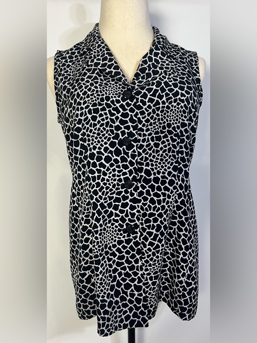 Sag Harbor Dress Black and White Sleeveless Button Front Blouse/short Dress Sz12